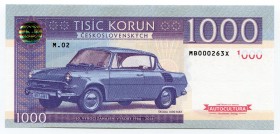 Czech Republic 1000 Korun 2016 Specimen "Škoda 1000 MBX"
Fantasy Banknote; Limited Edition; Made by Matej Gábriš; BUNC