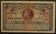 Cyprus 5 Shillings 1942 Rare
P# 22; № D/4 90870