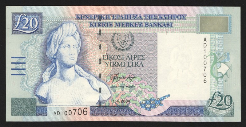 Cyprus 20 Pounds 2004 
P# 63c; UNC