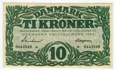 Denmark 10 Kroner 1945
P# 37a; AUNC