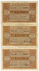 Denmark 10 Kroner 1944 3 pcs
P# 36; VF