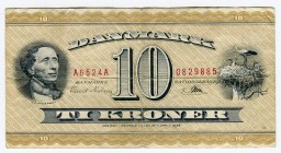 Denmark 10 Kroner 1952
P# 43b; aVF