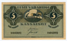 Estonia 5 Marka 1919
P# 45a; UNC-