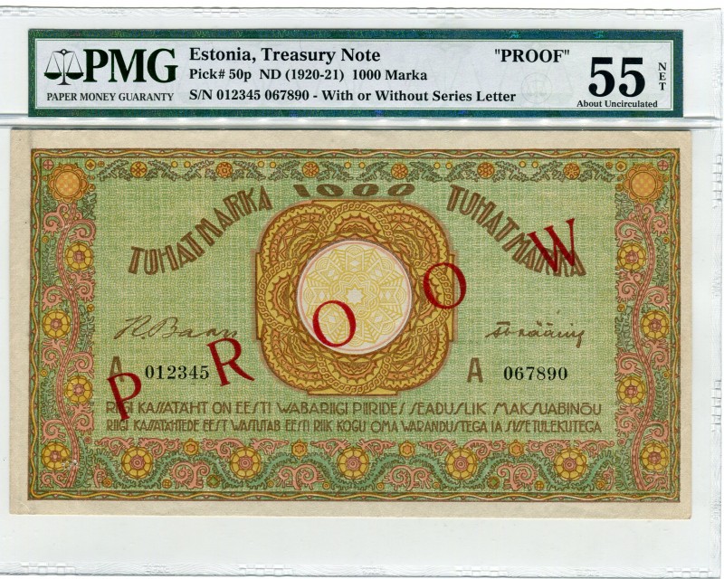 Estonia 1000 Marka 1921 PROOW face and back PMG 55
P# 50p; aUNC