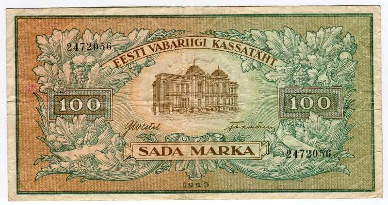 Estonia 100 Marka 1923 w/o Series
P# 51a; VF-