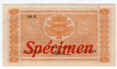 Finland 5 Mark 1945 Litt. B Specimen
P# 84s; AUNC