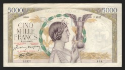 France 5000 Francs 1943 Very Rare
P# 97d; Large note; XF