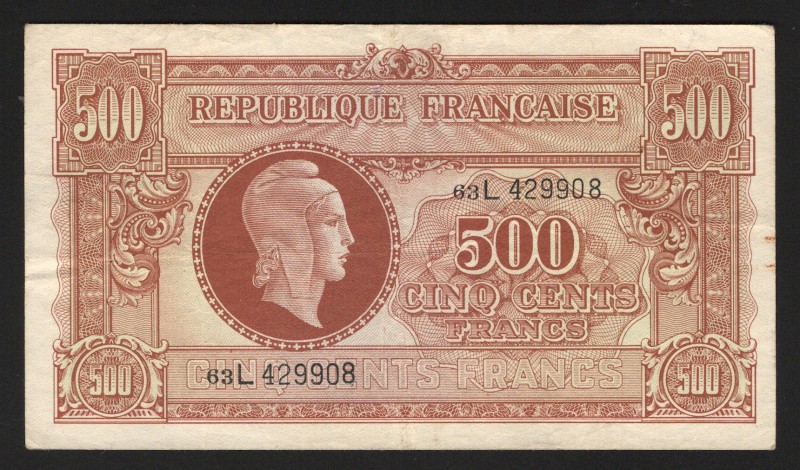 France 500 Francs 1944 
P# 106; VF