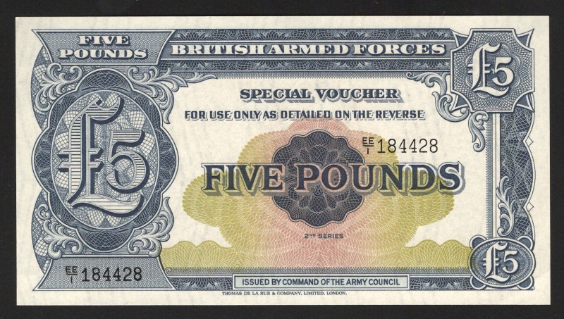 Great Britain Armed Forces 5 Pounds 1958 
P# M23; UNC