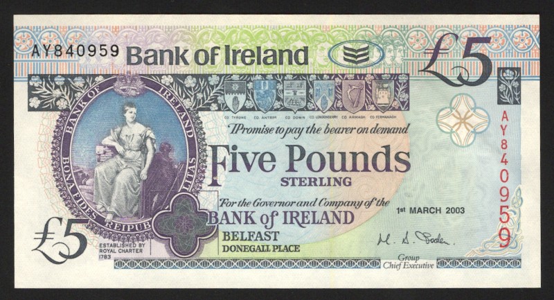 Ireland 5 Pounds 2003 
P# 79; aUNC