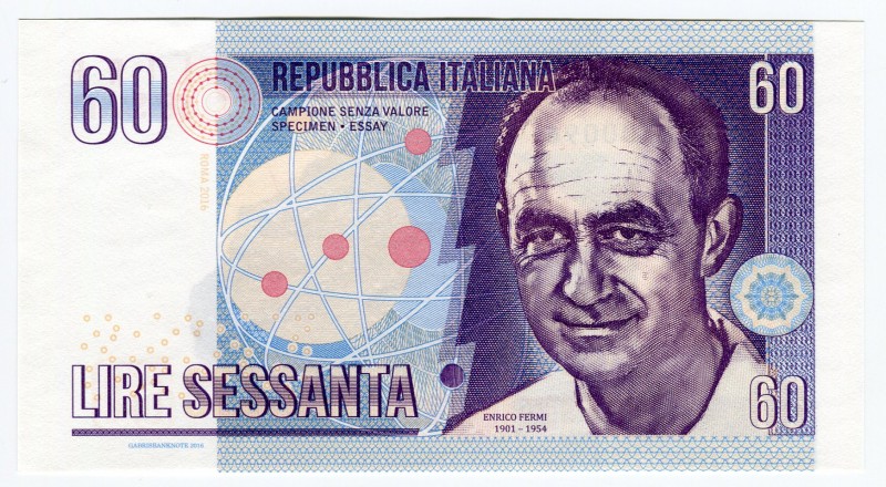 Italy 60 Lire 2016 Specimen "Enrico Fermi" Prefix "Z"
# Z 0000096;Gabris bankno...