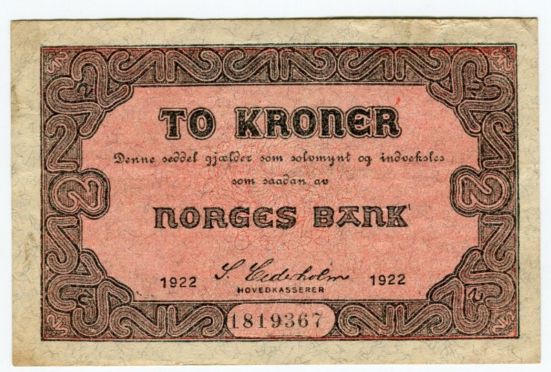 Norway 2 Kroner 1922
P# 14b; XF