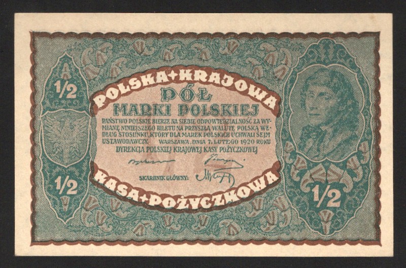 Poland 1/2 Marki 1919 
P# 30; ; UNC