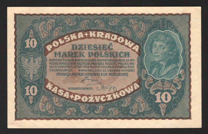 Poland 10 Marek 1919 
P# 25; 214,114; UNC