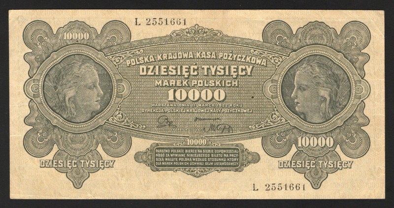 Poland 10000 Marek 1922 
P# 32: L 2551661; XF