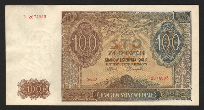 Poland 100 Zlotych 1941 
P# 103; UNC-