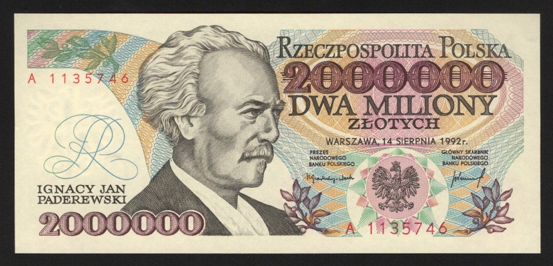 Poland 2000000 Zlotych 1992 With Error
P# 158a; Error in world Konstytucyjy; UN...