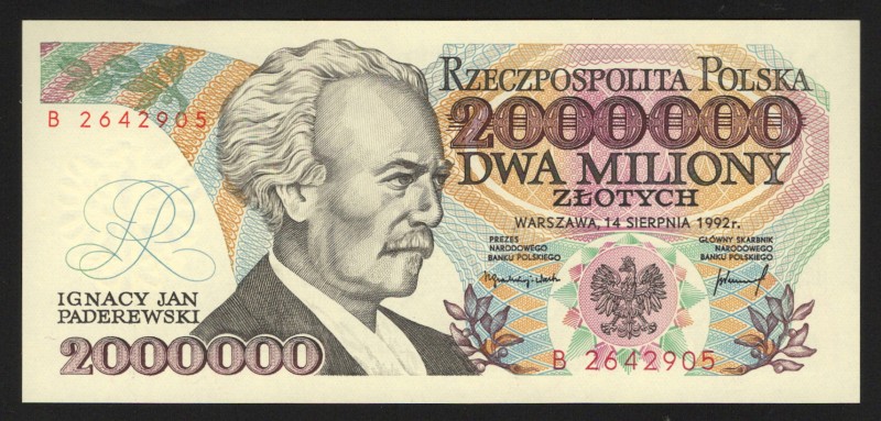 Poland 2000000 Zlotych 1992 
P# 158b; UNC