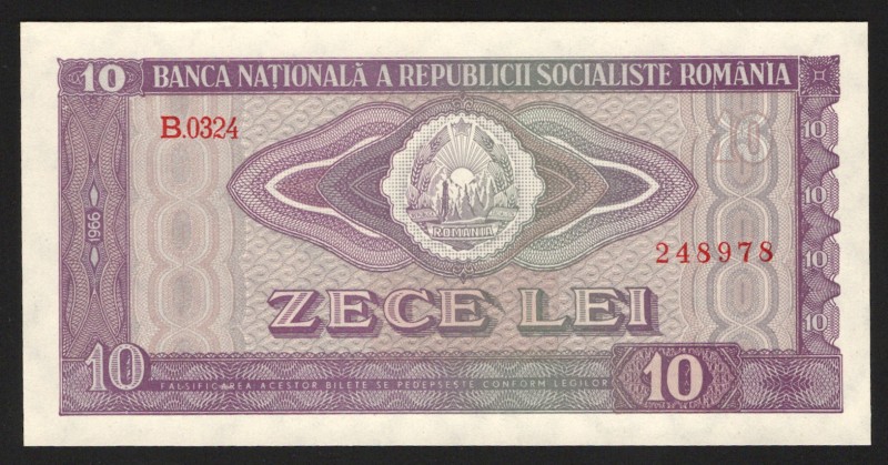 Romania 10 Lei 1966 
P# 94; UNC