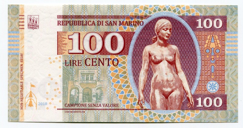 San Marino 100 Lire 2018 Specimen "Bronze Sculpture of a Nude Woman"
Fantasy Ba...