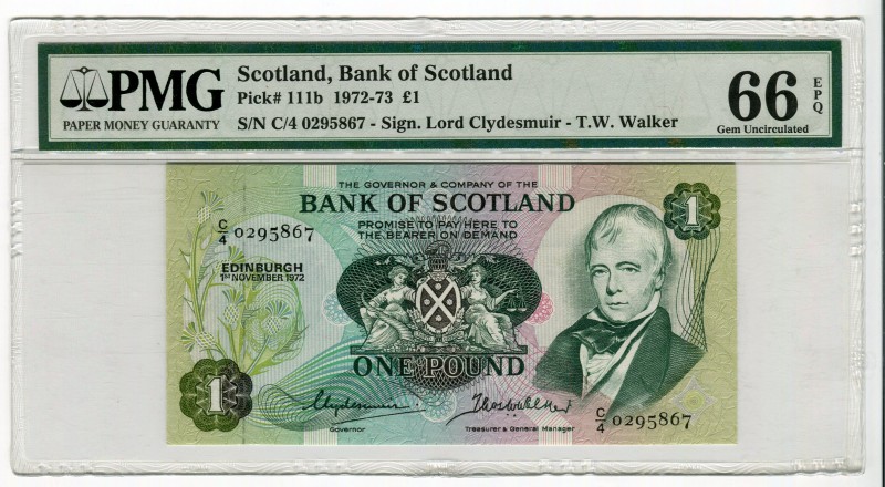 Scotland 1 Pound 1972 - 1973 (ND) PMG 66 EPQ
P# 111b