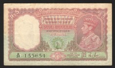 Burma British Colony 5 Rupees 1938 Rare
P# 4; VF