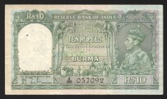 Burma British Colony 10 Rupees 1938 Rare
P# 5; VF