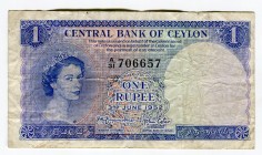 Ceylon 1 Rupee 1952 
P# 49