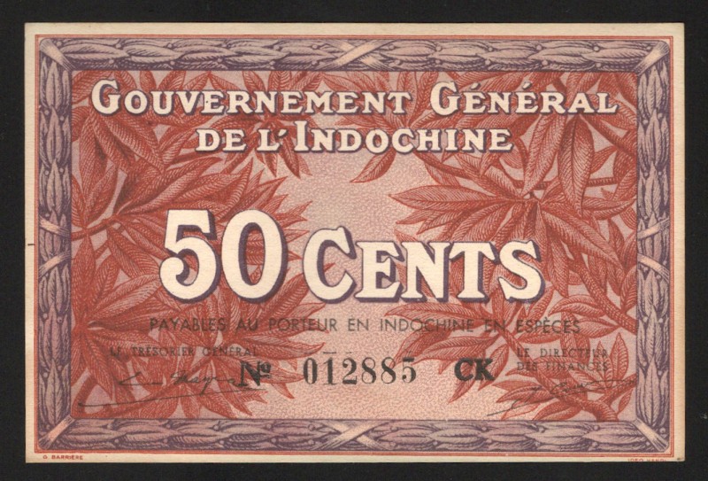 French Indochina 50 Cents 1939 
P# 87d; UNC