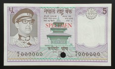 Nepal 5 Rupees 1974 Specimen
P# 23ct; UNC