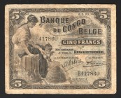 Belgian Congo Elisabethville 5 Francs 1920 Very Rare
P# 4; F