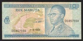 Congo 10 Makuta 1968 
P# 9; VF
