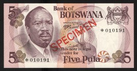 Botswana 5 Pula 1976 Specimen
P# 3s; UNC