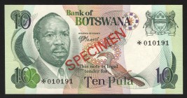 Botswana 10 Pula 1976 Specimen
P# 4s; UNC