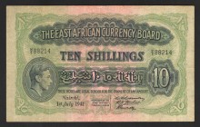 East Africa 10 Shillings 1941 Very Rare
P# 29a; VF-XF