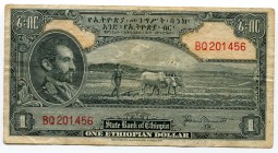Ethiopia 1 Dollar 1945 
P# 12b; № BQ201456; VF-XF