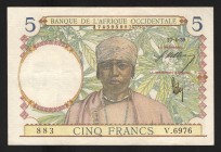 French West Africa 5 Francs 1939 
P# 21; XF