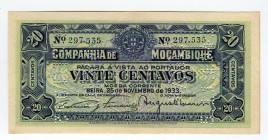 Mozambique 20 Centavos 1933 
P# R29; UNC