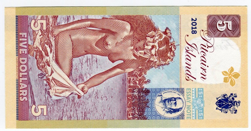 Pitcairn 5 Dollars 2018 Specimen
# A 00189P;Gabris banknote; Mintage: 1250; Pit...