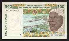 West African States Ivory Coast 500 Francs 1995 
P# 110A; UNC