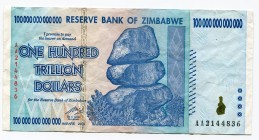 Zimbabwe 100 Trillion Dollars 2008 
P# 91; № AA2144836; XF-AUNC