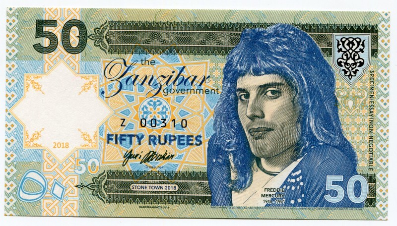 Zanzibar 50 Rupees 2018 Specimen "Freddie Mercury"
Fantasy Banknote; Limited Ed...