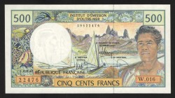 French Pacific Territories 500 Francs 1992 
P# 1h; UNC