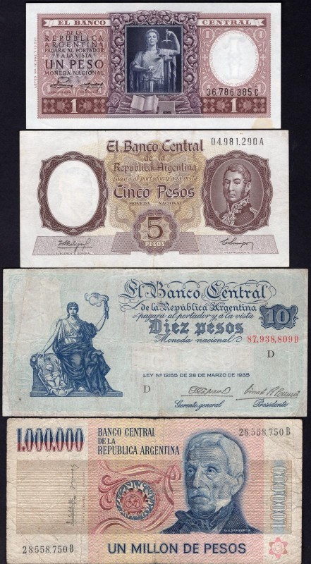 Argentina Lot of 4 Banknotes 1935 - 1983
1 - 5 - 10 - 1000000 Pesos; P# 253a, 2...