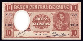 Chile 10 Pesos 1939
P# 92c; VF