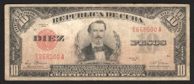 Cuba 10 Pesos 1948 Rare
P# 71g; VF