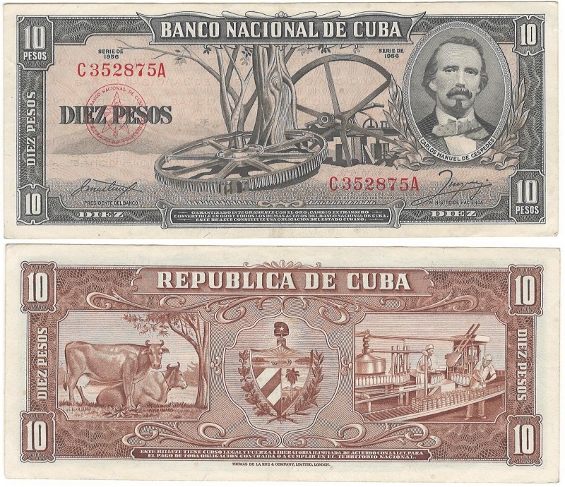 Cuba 10 Pesos 1956
P# 88a; VF