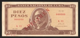 Cuba 10 Pesos 1967 Specimen
P# 104as; UNC-
