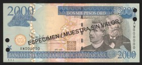 Dominican Republic 2000 Pesos 2004 Specimen
P# 174cs; UNC