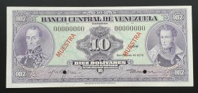 Venezuela 10 Bolivares 1979 Specimen 00000000
P# 51s4; UNC
